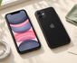 AI-created editorial illustration of a used iPhone inspection, with front and rear views, a checklist, charging cable and cleaning cloth