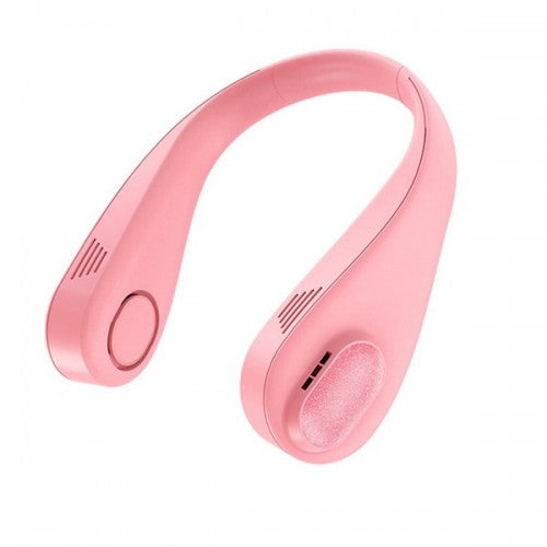 Portable USB Bladeless Neck Hanging Fan Cooler Rechargeable Cooling Neckband L18 5V-1A Pink