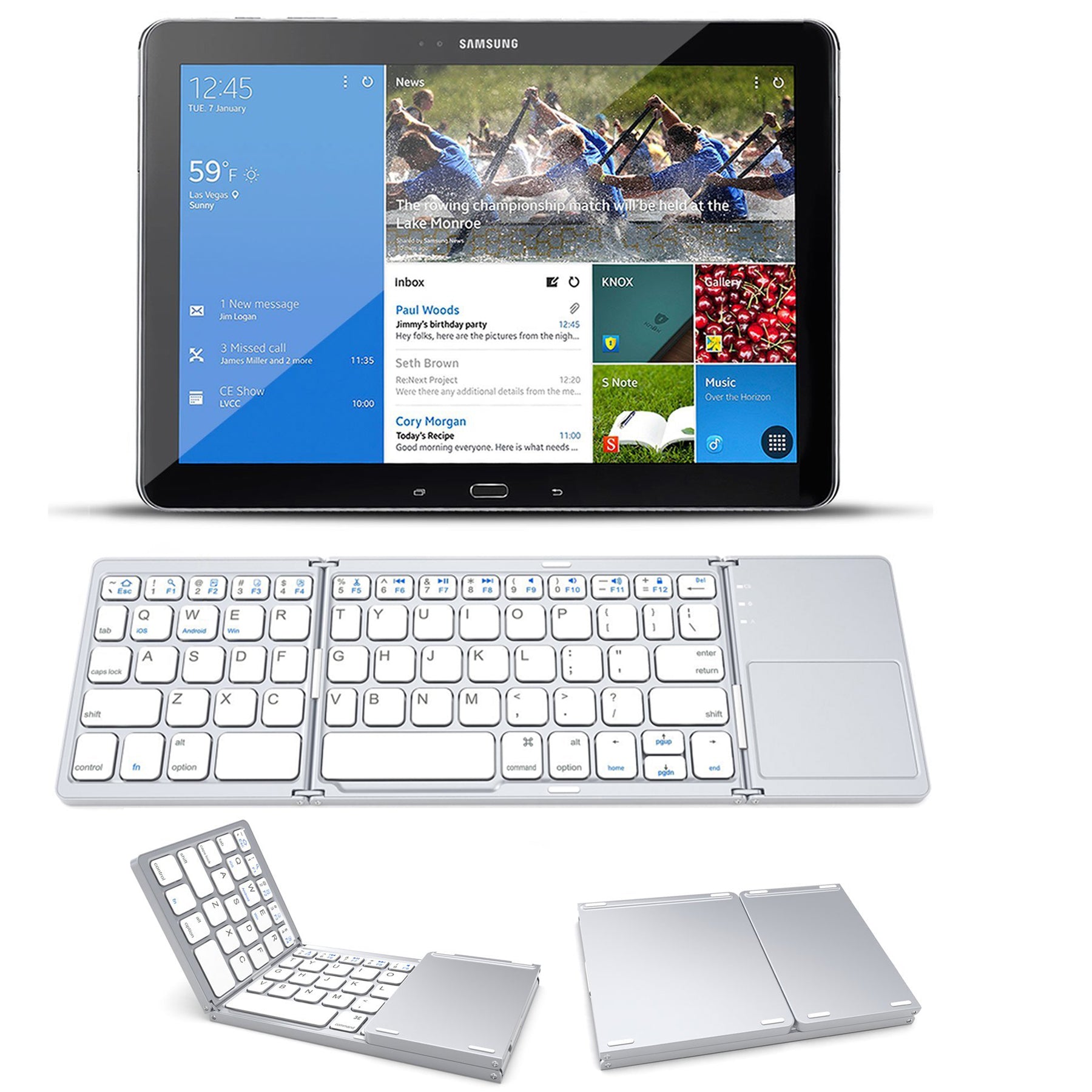 [R]Tri-folded plastic keyboard B033 with touchpad Universal for any bluetooth device for iOS/Andriod/Win system Silver
