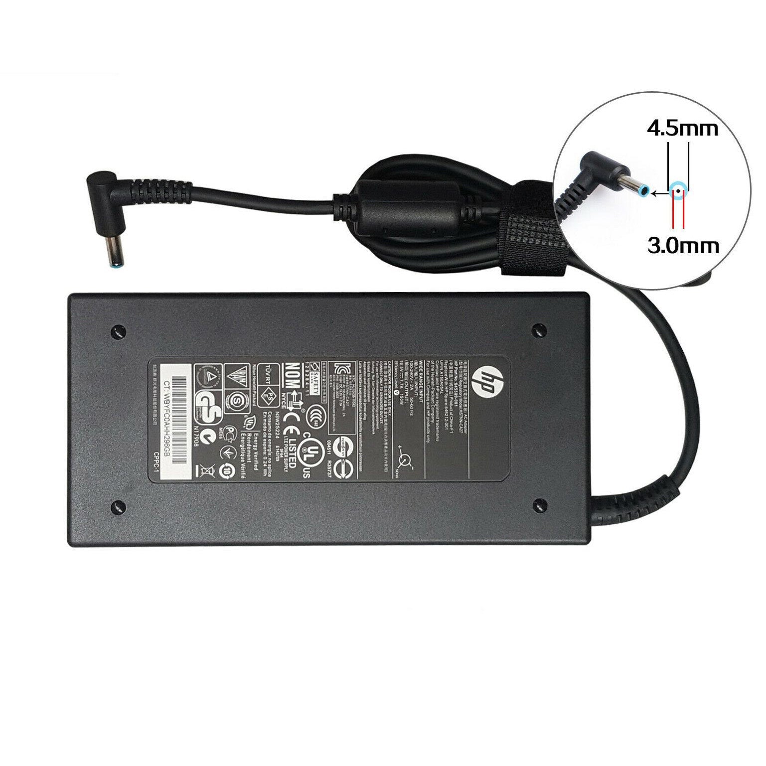 [M71]Original HP 19.5V 7.7A, 150W Power Adapter, Tip pin size: 4.5mm * 3.0mm (Blue with pin in centre).
