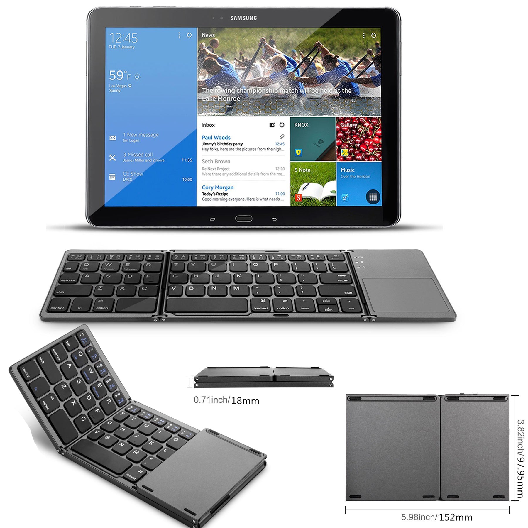 [R]Tri-folded plastic keyboard B033 with touchpad Universal for any bluetooth device for iOS/Andriod/Win system Black