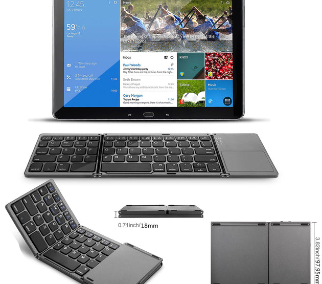 [R]Tri-folded plastic keyboard B033 with touchpad Universal for any bluetooth device for iOS/Andriod/Win system Black