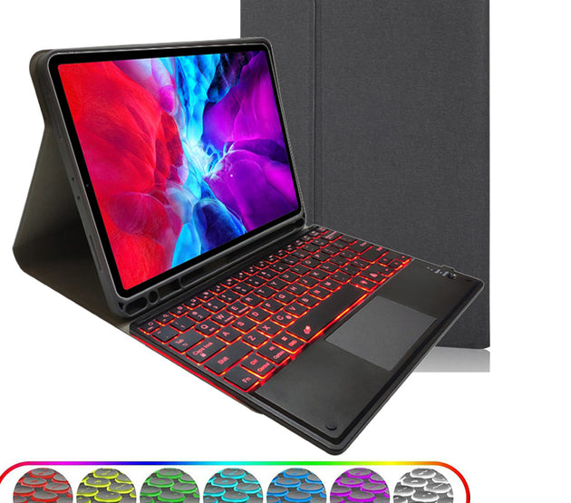 [R]ipad TPU case RK102T with pen-holder detachale bluetooth keyboard with touchpad and back light For iPad 10.2 (2019/2020)  iPad Air 10.5 iPad Pro 10.5 Black