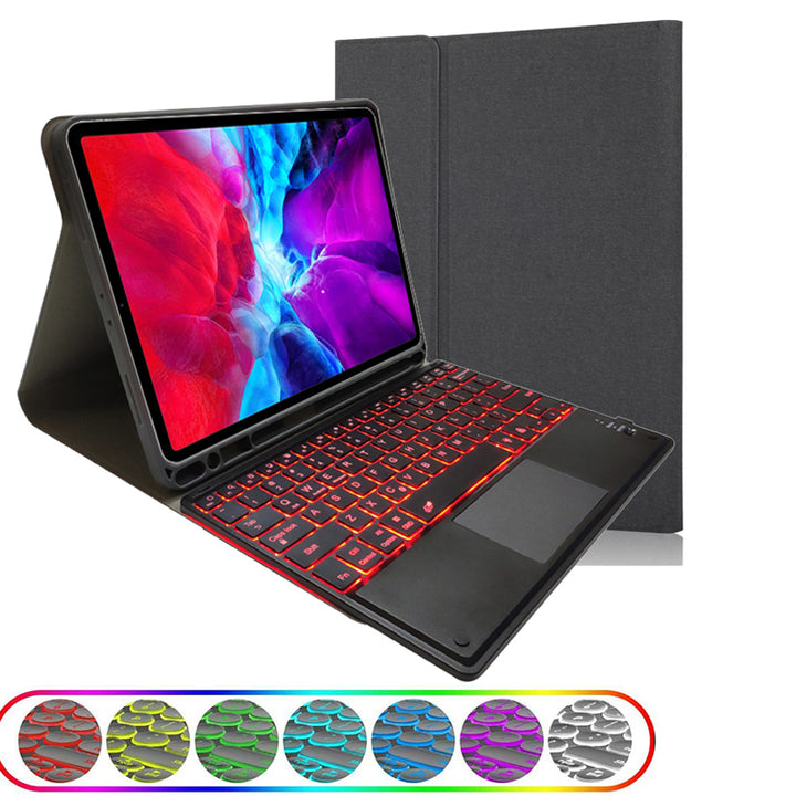 iPad TPU case RK102T with pen-holder detachale bluetooth keyboard with touchpad and back light For iPad 10.2 (2019 / 2020)