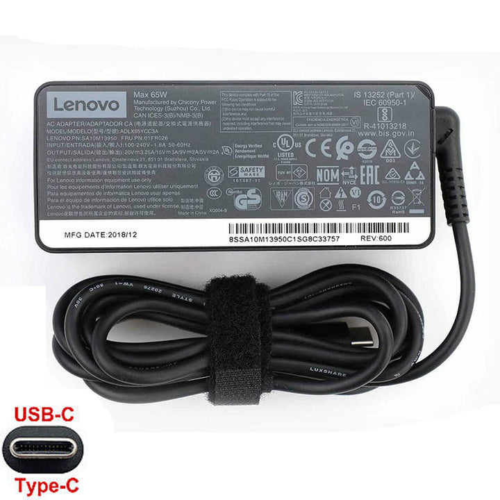 Original Lenovo 20v 3.25a 65W USB-C Power Adapter ADLX65YCC3A 01FR026 SA10M13950