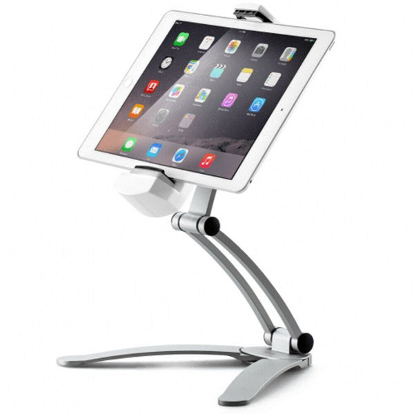 2 in 1 Wall Desk Kitchen Tablet Mount Stand Flodable Aluminum Alloy Desktop Silver