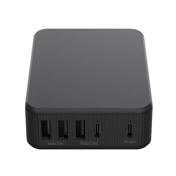 ELEKER 5-Ports Smart Power Adapter With PD+QC 3.0 65W Black