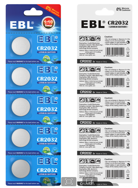 EBL BS-2623 5 Pack 3V CR2032 DL2032 ECR2032 Lithium Coin Button Batteries for Watch Electronics