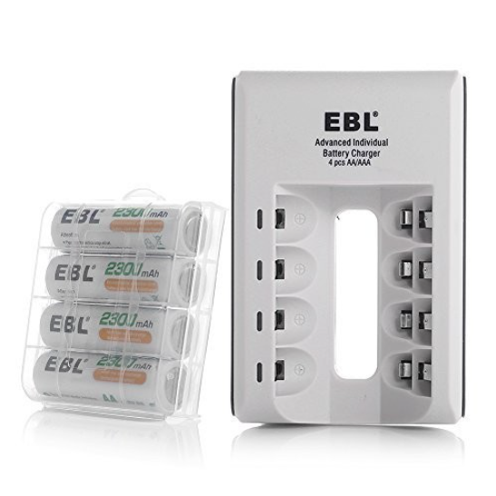 EBL EB-6005 Smart Battery Charger + AA Rechargeable Batteries 2300mAh (4 Packs) Size: 6.89 x 3.03 x 1.02 inches Battery