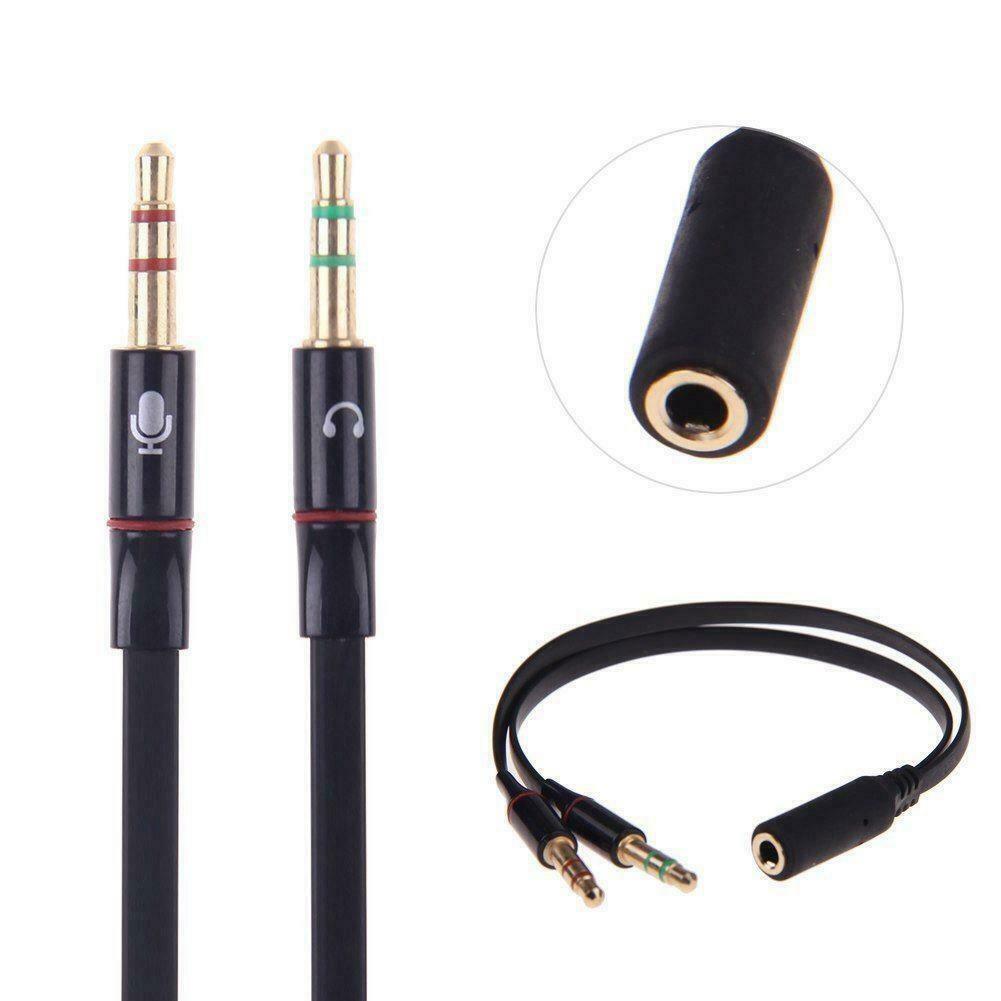 [5-A201]KIN KY192 3.5mm Stereo Audio 2 Male to Female Headset Mic Y Splitter Adapt Jack Cable Black