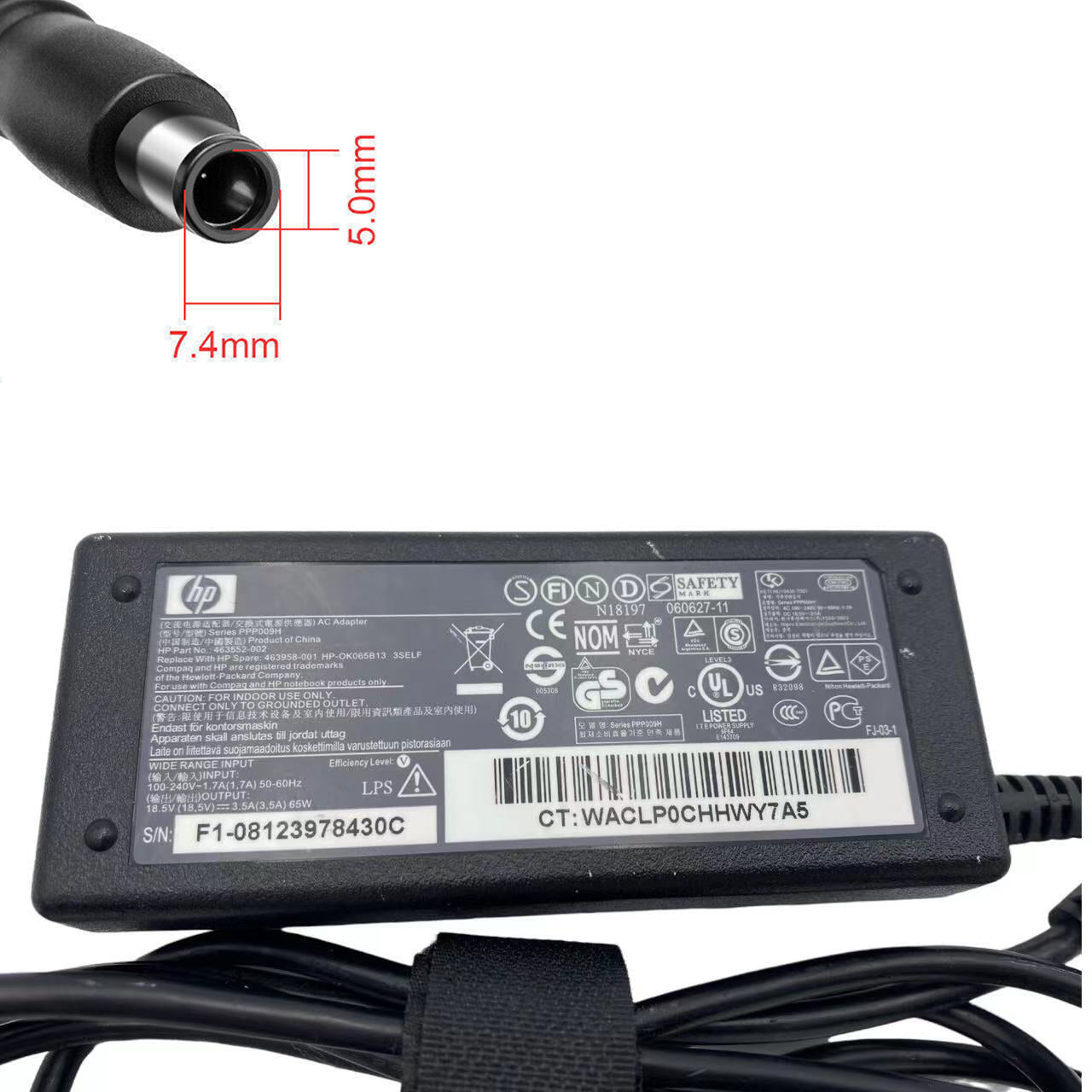 [M34]Original HP 18.5v 3.5A 7.4mmx5.0mm 65W Power Adapter.