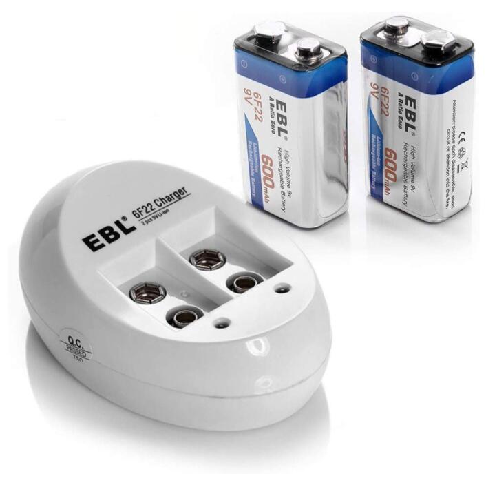 [I]EBL EB-641581612 2PCS EBL 600mAh 9V 6F22 Li-ion Rechargeable Batteries and 9V 2 Slot Charger Combo