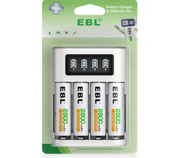 [I]EBL EB-640981122 LCD Battery Charger With Type C and Micro USB input and 4Pcs AA 2800mah Battery LN-8114 Combo White