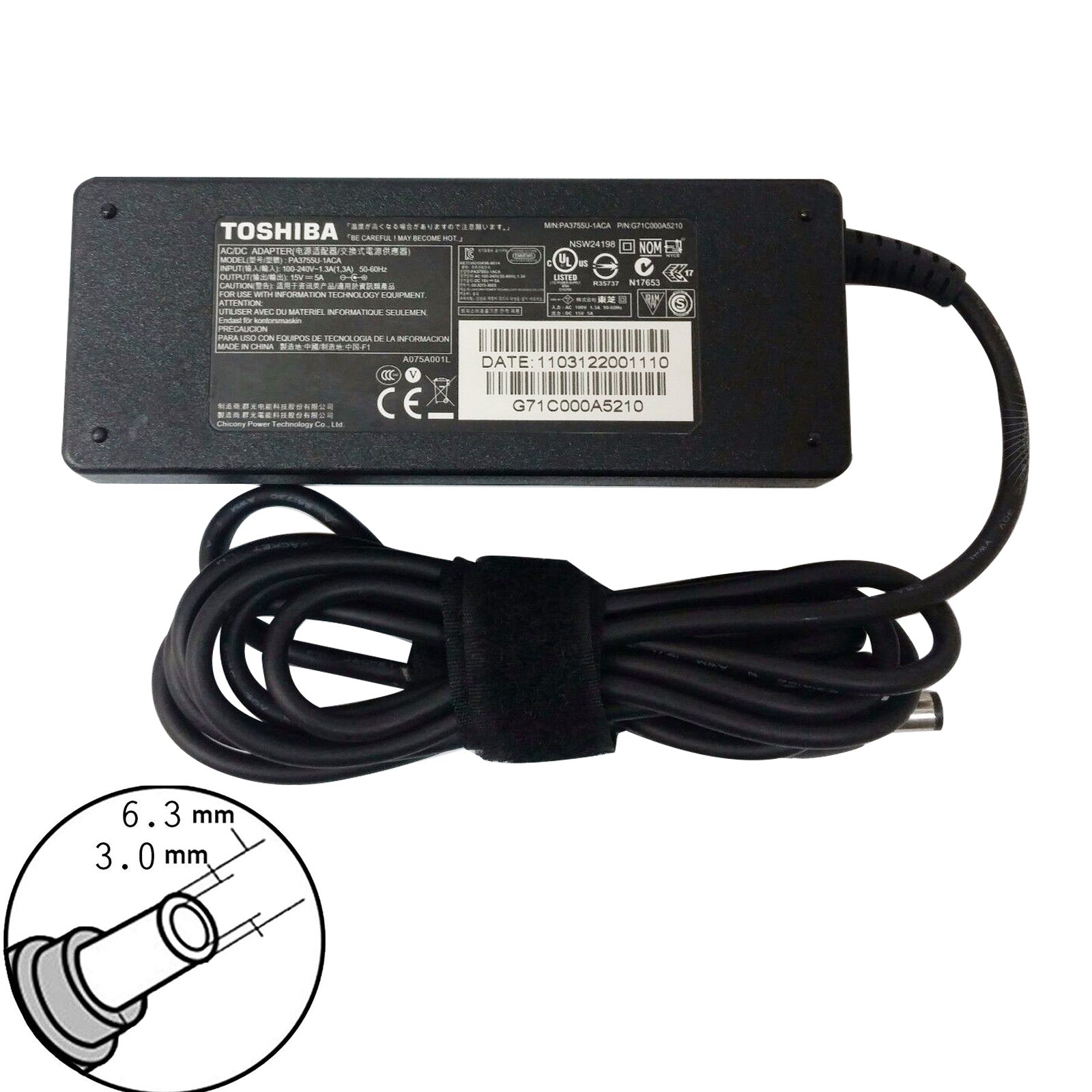 [M6]Original Toshiba 15V 5A 6.3x3.0mm 75W Power Adapter.