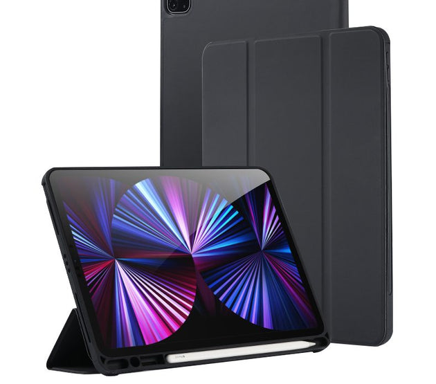 [R]Flip iPad Case Soft Silicone Back Cover with pen slot for IPAD 9.7 5/AIR2 6/Air1 2017/2018 Black
