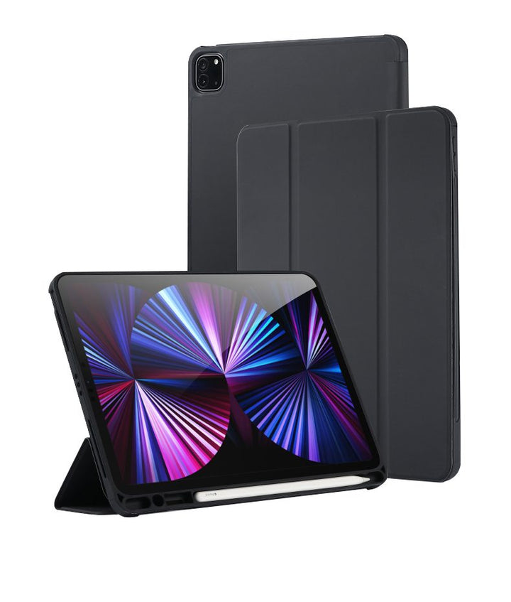 Flip iPad Case Soft Silicone Back Cover with pen slot for iPad 9.7 5 / AIR2 6 / Air1 2017 / 2018 Black