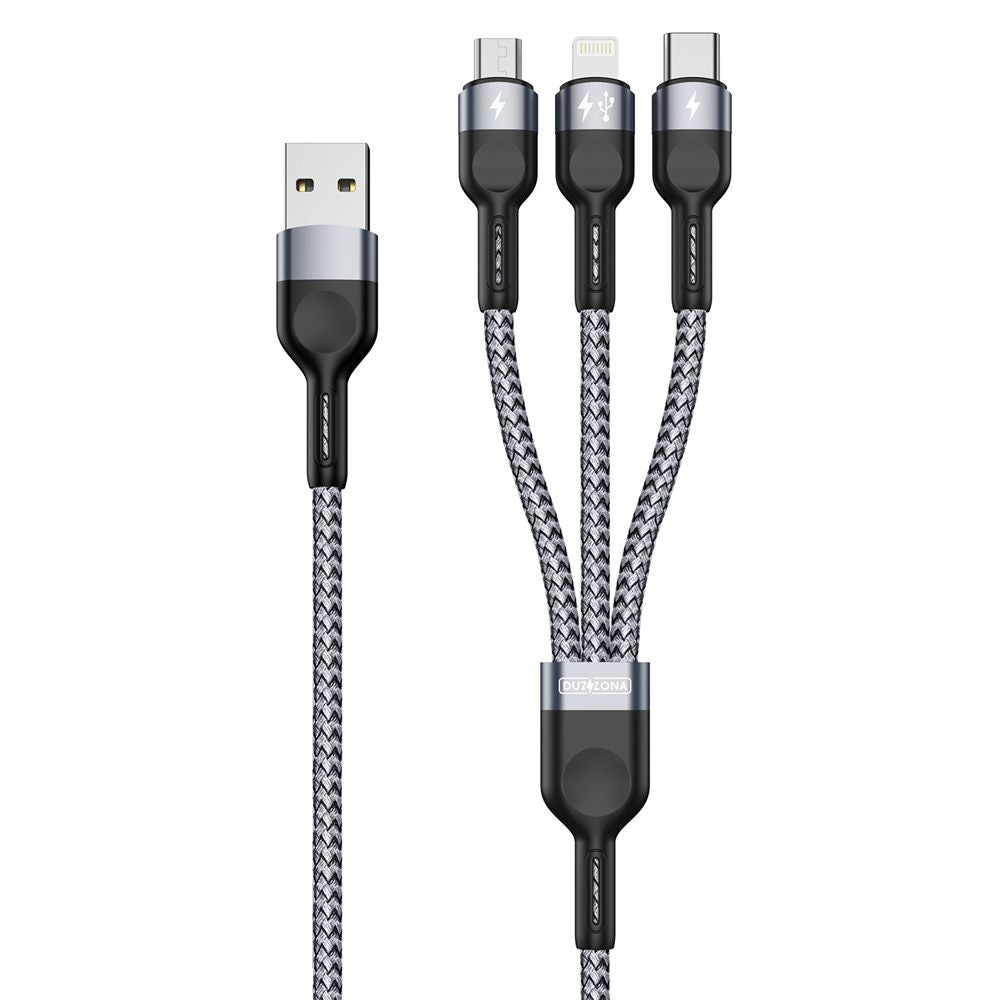 [5-B22]DUX DUCIS DUZZONA A3-01 3-IN-1 Data Cable USB to Micro+iP+Type-C 1.3M Black-Grey