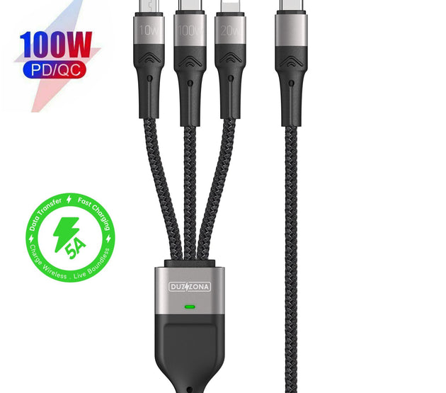 [5-B23]DUX DUCIS DUZZONA A4-01 3-IN-1 Data Cable Type-C to Micro+iP+Type-C 1.3M Black-Grey