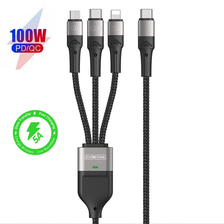 DUX DUCIS DUZZONA A4-01 3-IN-1 Data Cable Type-C to Micro+iP+Type-C 1.3M Black-Grey