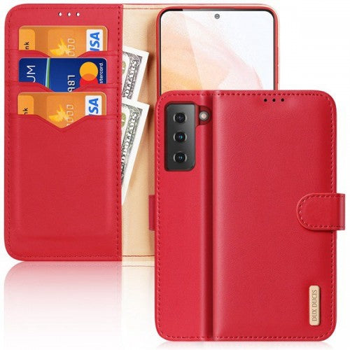 DUX DUCIS Hivo Series Genuine Leather Case for Samsung S22 Ultra 5G Red