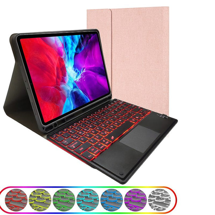iPad TPU case RK102T with pen-holder detachale bluetooth keyboard with touchpad and back light For iPad 10.2 (2019 / 2020)