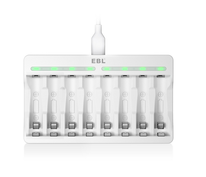 EBL TB-6901 AA AAA Rechargeable Battery Charger 8 Slots White