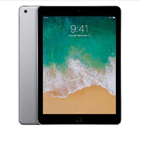 iPad 6th generation Space Grey Cellular - front and rear view (model illustration)