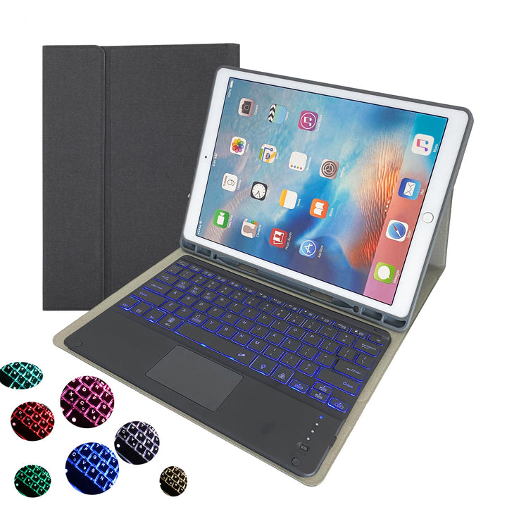 iPad TPU case RK131T with pen-holder detachale bluetooth keyboard with touchpad and back light For iPad Pro 12.9 (2018