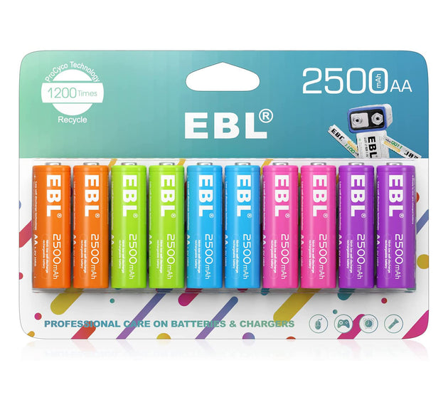[I]EBL TB-PCH8125 Rainbow 10 Pack 2500mAh AA NI-MH Rechargeable Battery