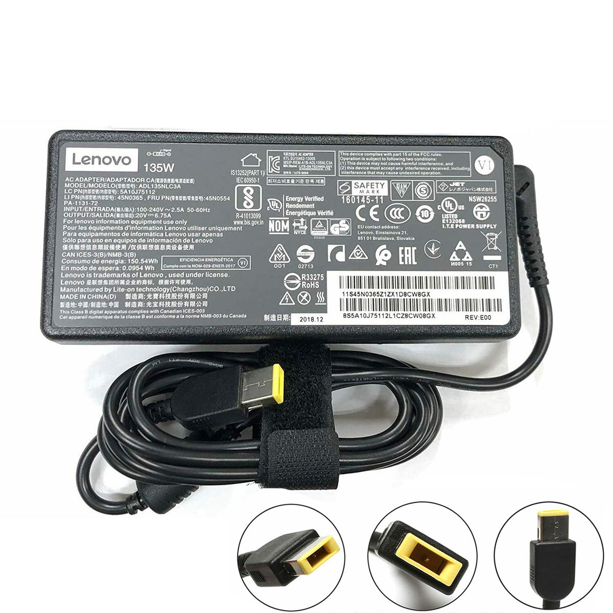 Original Lenovo Power Adapte 20V 6.75A 135w pin inside 10.5mm x 4mm square head