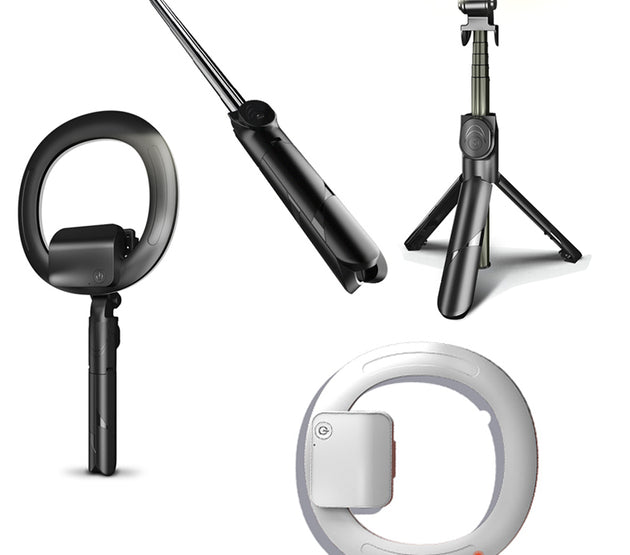 Selfie stick tripod with a removable LED halo, suitable for self portrait or street broadcast 18cm Ring Light XT-18+ WHITE