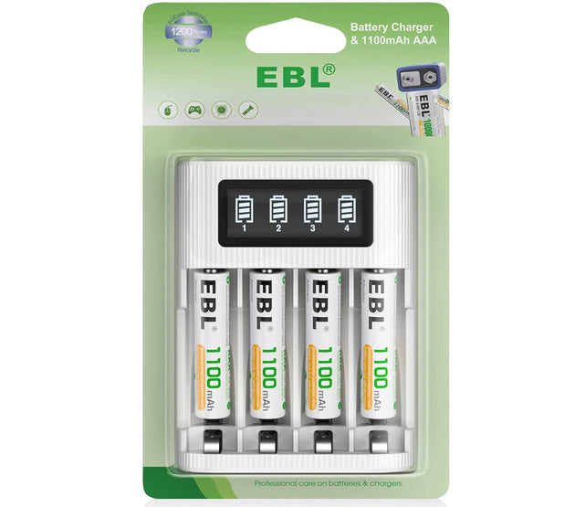 [I]EBL EB-64098122 LCD Battery Charger With Type C and Micro USB input and 4Pcs AAA1100mah Battery LN-8123 Combo