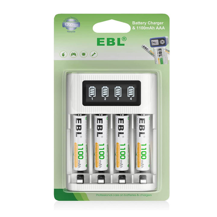 EBL EB-64098122 LCD Battery Charger With Type C and Micro USB input and 4Pcs AAA1100mah Battery LN-8123 Combo