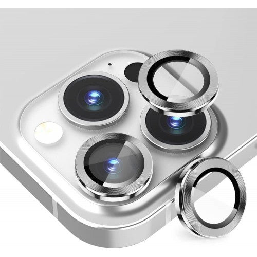 iPhone 14 Pro / 14 Pro Max Luxury Metal Ring 9H Camera Lens Protector Film Silver- CD Stripe