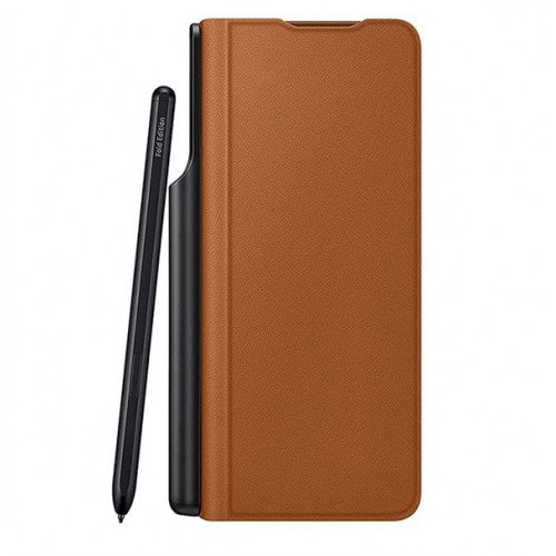 Samsung Flip Case with Pen Holder for Samsung Galaxy Z Fold3 5G Brown - Cover Only