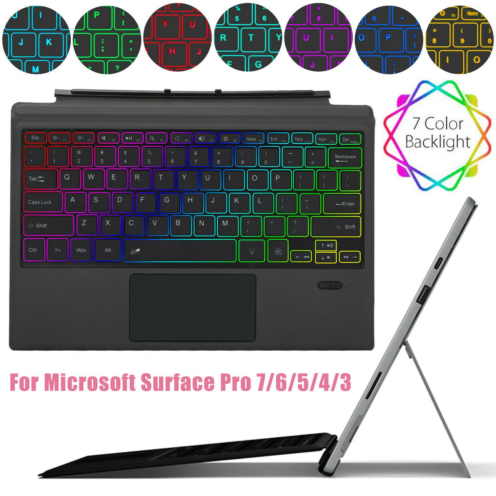 [R]Surface Pro Bluetooth Keyboard with light 1089D-C For Surface pro3/pro4/pro2017/pro6/pro7 Grey