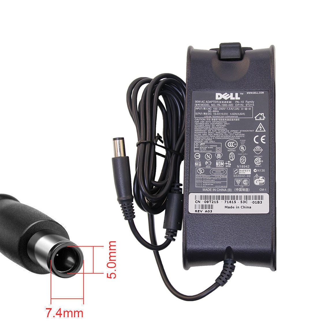 [L15]Original Dell 19.5V 4.62A 7.4x5.0mm 90W PA3E Super Slim Power Adapter.