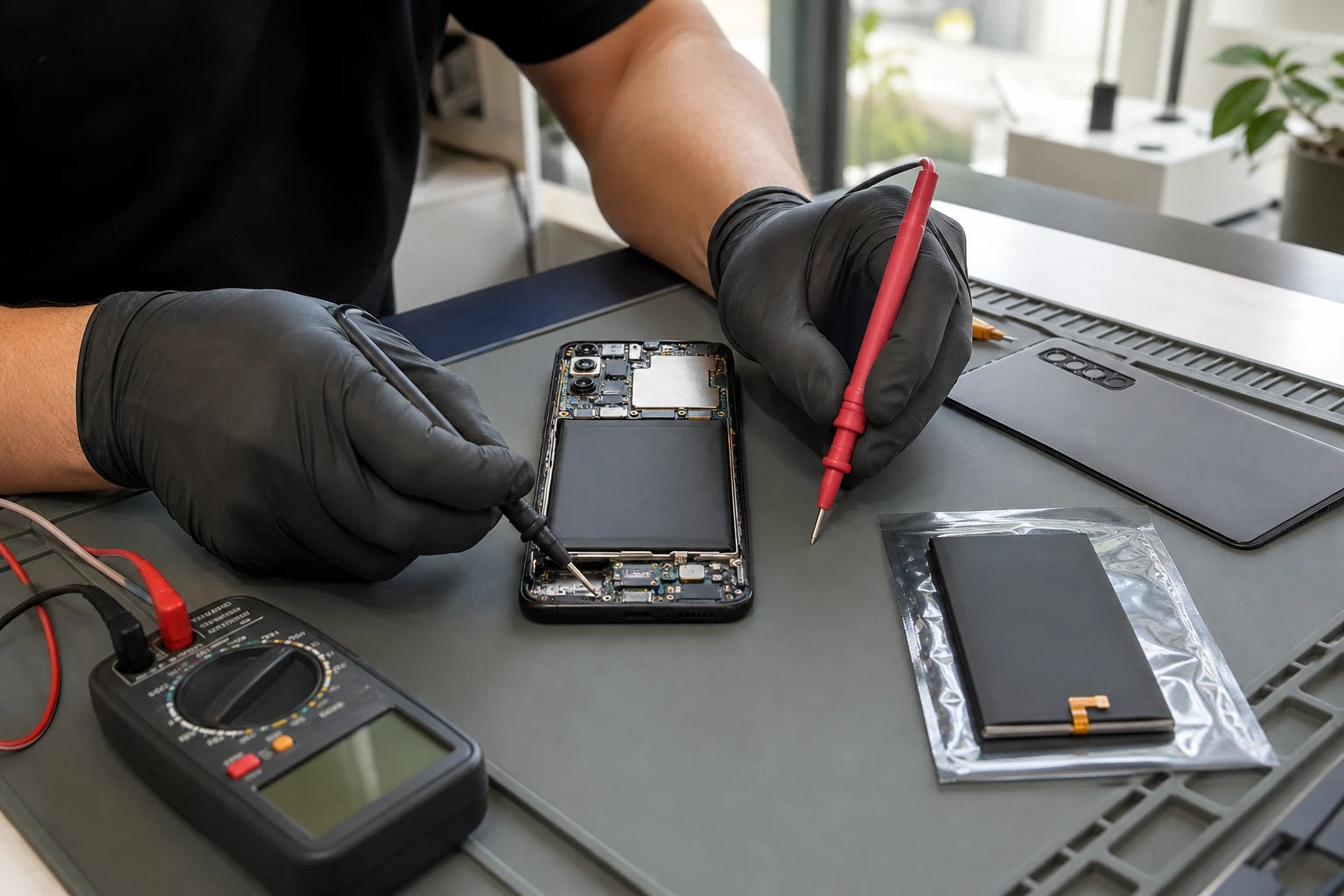 Mobile phone battery swelling signs and normal battery assessment compared safely